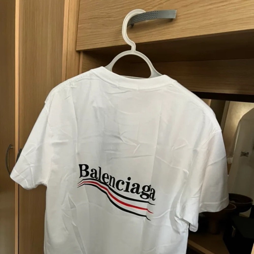 Balenciaga White Tee with Logo and Stripes